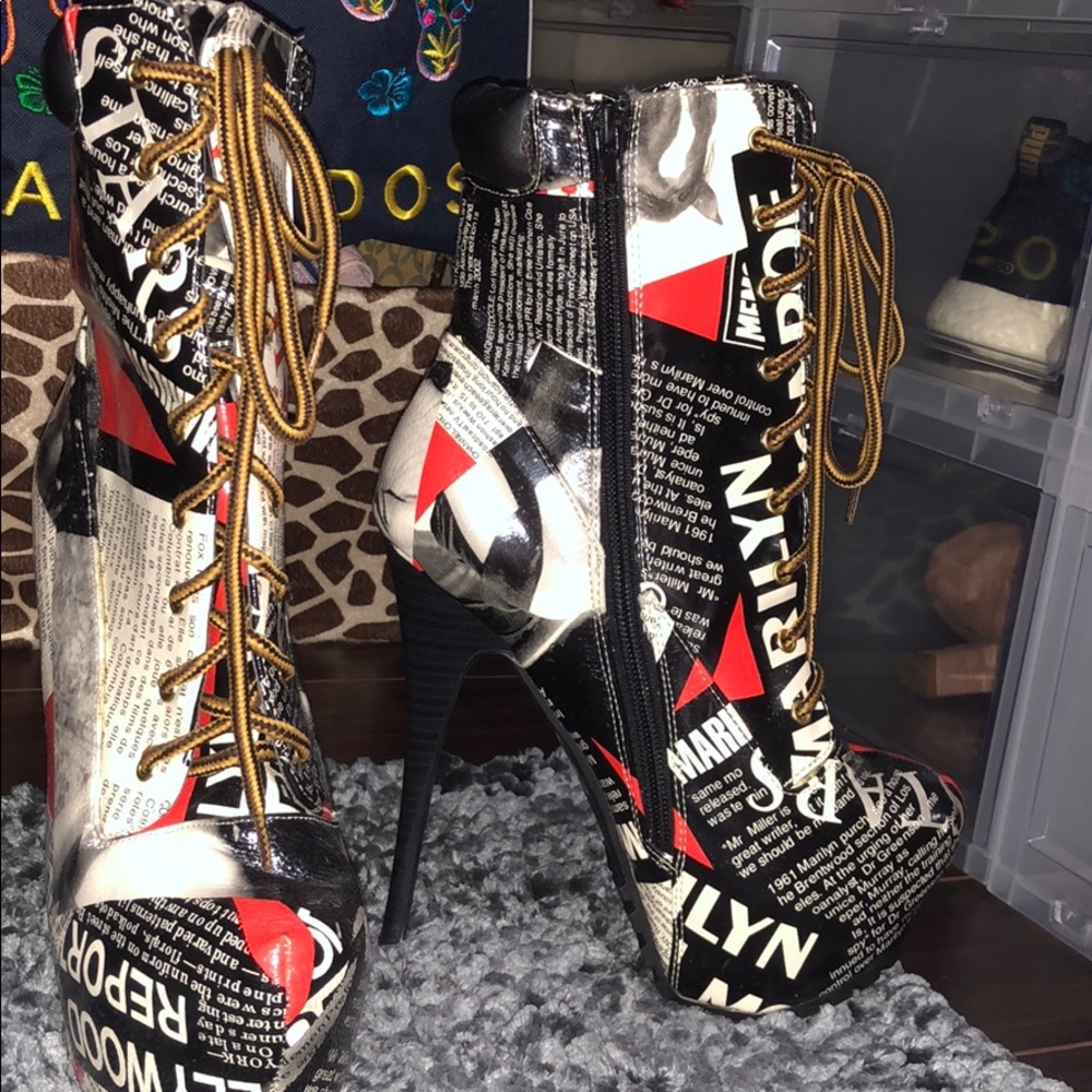 Newspaper lace up boots